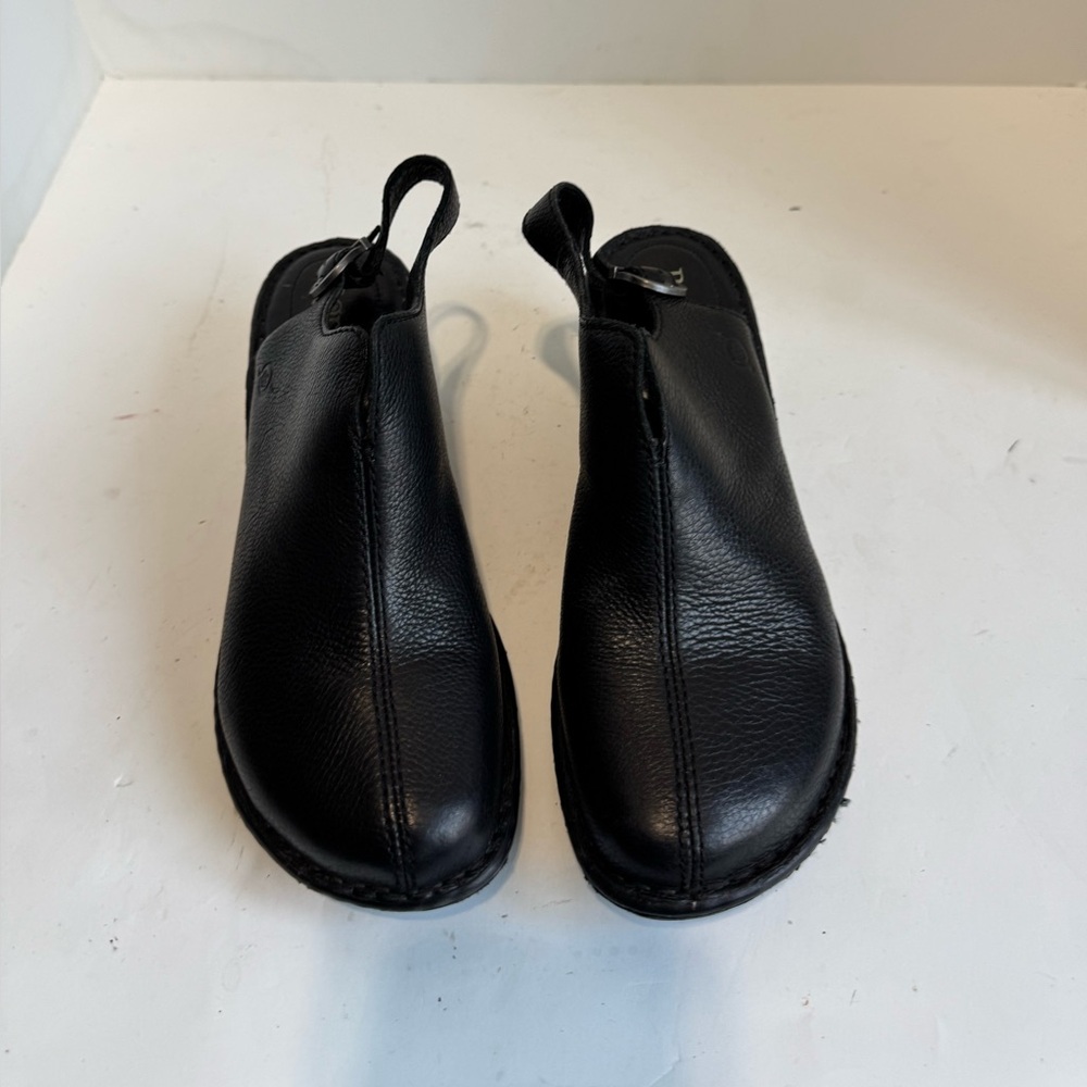 Born Black Leather Wedge Clogs | Comfort Slip-On Shoes. Size 9 - Picture 2 of 15